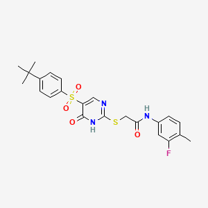 molecular formula C23H24FN3O4S2 B11418571 2-((5-((4-(tert-butyl)phenyl)sulfonyl)-6-oxo-1,6-dihydropyrimidin-2-yl)thio)-N-(3-fluoro-4-methylphenyl)acetamide 