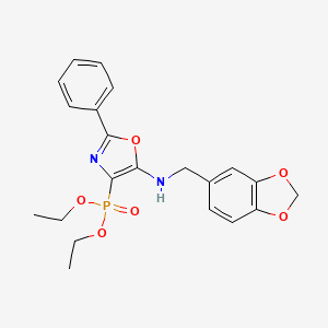 molecular formula C21H23N2O6P B11418586 Diethyl {5-[(1,3-benzodioxol-5-ylmethyl)amino]-2-phenyl-1,3-oxazol-4-yl}phosphonate 