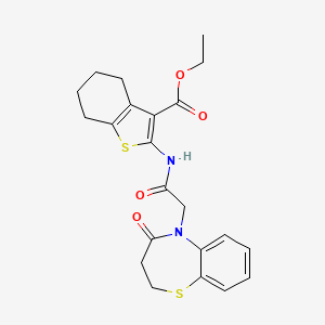 molecular formula C22H24N2O4S2 B11418830 ethyl 2-(2-(4-oxo-3,4-dihydrobenzo[b][1,4]thiazepin-5(2H)-yl)acetamido)-4,5,6,7-tetrahydrobenzo[b]thiophene-3-carboxylate 