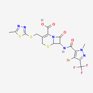 molecular formula C17H14BrF3N6O4S3 B11418860 7-({[4-bromo-1-methyl-3-(trifluoromethyl)-1H-pyrazol-5-yl]carbonyl}amino)-3-{[(5-methyl-1,3,4-thiadiazol-2-yl)sulfanyl]methyl}-8-oxo-5-thia-1-azabicyclo[4.2.0]oct-2-ene-2-carboxylic acid 