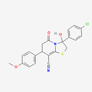 molecular formula C21H17ClN2O3S B11418888 3-(4-chlorophenyl)-3-hydroxy-7-(4-methoxyphenyl)-5-oxo-2,3,6,7-tetrahydro-5H-[1,3]thiazolo[3,2-a]pyridine-8-carbonitrile 