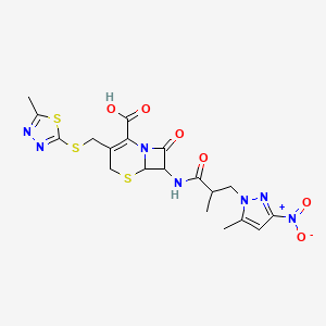 molecular formula C19H21N7O6S3 B11418942 7-{[2-methyl-3-(5-methyl-3-nitro-1H-pyrazol-1-yl)propanoyl]amino}-3-{[(5-methyl-1,3,4-thiadiazol-2-yl)sulfanyl]methyl}-8-oxo-5-thia-1-azabicyclo[4.2.0]oct-2-ene-2-carboxylic acid 