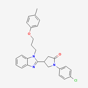 molecular formula C27H26ClN3O2 B11419040 1-(4-chlorophenyl)-4-{1-[3-(4-methylphenoxy)propyl]-1H-benzimidazol-2-yl}pyrrolidin-2-one 