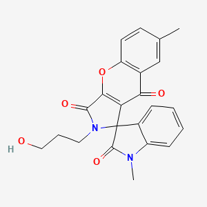 molecular formula C23H20N2O5 B11419046 2-(3-hydroxypropyl)-1',7-dimethyl-2H-spiro[chromeno[2,3-c]pyrrole-1,3'-indole]-2',3,9(1'H)-trione 