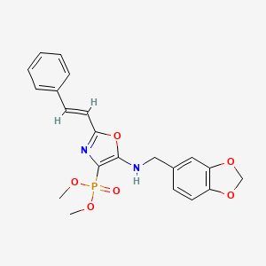 molecular formula C21H21N2O6P B11419065 dimethyl {5-[(1,3-benzodioxol-5-ylmethyl)amino]-2-[(E)-2-phenylethenyl]-1,3-oxazol-4-yl}phosphonate 