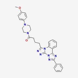 molecular formula C31H30N8O2 B11419106 1-[4-(4-Methoxyphenyl)piperazin-1-yl]-4-{9-phenyl-2,4,5,7,8,10-hexaazatetracyclo[10.4.0.0^{2,6}.0^{7,11}]hexadeca-1(16),3,5,8,10,12,14-heptaen-3-yl}butan-1-one 