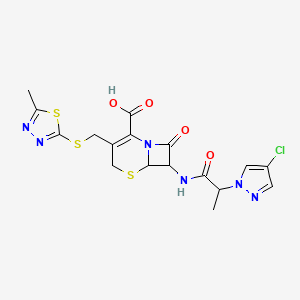 7-{[2-(4-chloro-1H-pyrazol-1-yl)propanoyl]amino}-3-{[(5-methyl-1,3,4-thiadiazol-2-yl)sulfanyl]methyl}-8-oxo-5-thia-1-azabicyclo[4.2.0]oct-2-ene-2-carboxylic acid