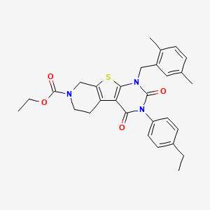 molecular formula C29H31N3O4S B11419252 ethyl 6-[(2,5-dimethylphenyl)methyl]-4-(4-ethylphenyl)-3,5-dioxo-8-thia-4,6,11-triazatricyclo[7.4.0.02,7]trideca-1(9),2(7)-diene-11-carboxylate 