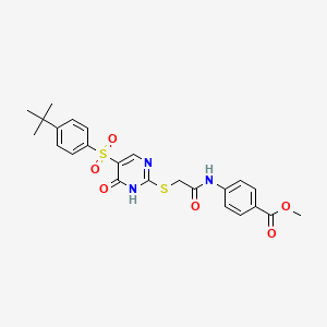 molecular formula C24H25N3O6S2 B11419269 Methyl 4-{[({5-[(4-tert-butylphenyl)sulfonyl]-6-oxo-1,6-dihydropyrimidin-2-yl}sulfanyl)acetyl]amino}benzoate 