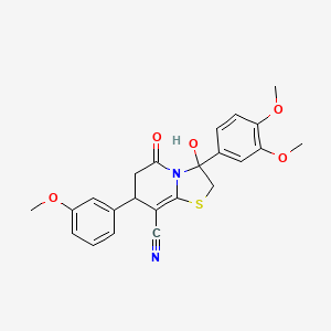 molecular formula C23H22N2O5S B11419303 3-(3,4-dimethoxyphenyl)-3-hydroxy-7-(3-methoxyphenyl)-5-oxo-2,3,6,7-tetrahydro-5H-[1,3]thiazolo[3,2-a]pyridine-8-carbonitrile 