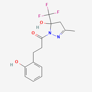 molecular formula C14H15F3N2O3 B11419358 1-[5-hydroxy-3-methyl-5-(trifluoromethyl)-4,5-dihydro-1H-pyrazol-1-yl]-3-(2-hydroxyphenyl)propan-1-one 