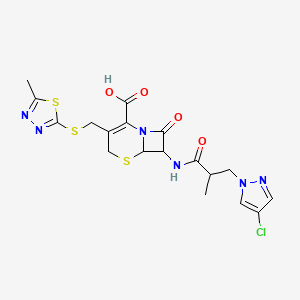 7-{[3-(4-chloro-1H-pyrazol-1-yl)-2-methylpropanoyl]amino}-3-{[(5-methyl-1,3,4-thiadiazol-2-yl)sulfanyl]methyl}-8-oxo-5-thia-1-azabicyclo[4.2.0]oct-2-ene-2-carboxylic acid