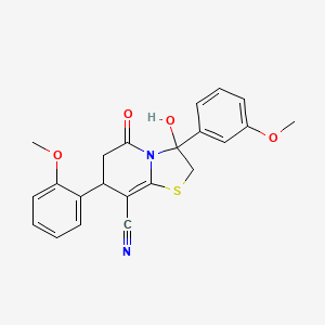 molecular formula C22H20N2O4S B11419392 3-hydroxy-7-(2-methoxyphenyl)-3-(3-methoxyphenyl)-5-oxo-2,3,6,7-tetrahydro-5H-[1,3]thiazolo[3,2-a]pyridine-8-carbonitrile 