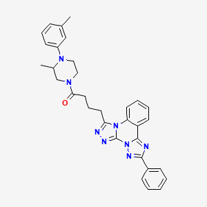 molecular formula C32H32N8O B11419464 1-[3-Methyl-4-(3-methylphenyl)piperazin-1-yl]-4-{9-phenyl-2,4,5,7,8,10-hexaazatetracyclo[10.4.0.0^{2,6}.0^{7,11}]hexadeca-1(16),3,5,8,10,12,14-heptaen-3-yl}butan-1-one 