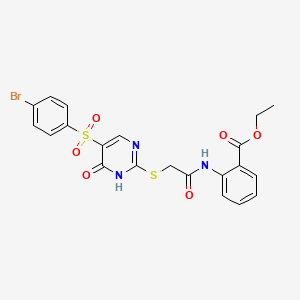 molecular formula C21H18BrN3O6S2 B11419468 Ethyl 2-(2-{[5-(4-bromobenzenesulfonyl)-6-oxo-1,6-dihydropyrimidin-2-yl]sulfanyl}acetamido)benzoate 