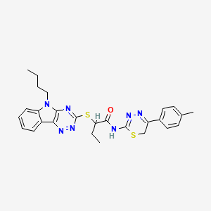 2-[(5-butyl-5H-[1,2,4]triazino[5,6-b]indol-3-yl)sulfanyl]-N-[5-(4-methylphenyl)-6H-1,3,4-thiadiazin-2-yl]butanamide