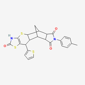 14-(4-methylphenyl)-9-thiophen-2-yl-3,7-dithia-5,14-diazapentacyclo[9.5.1.02,10.04,8.012,16]heptadec-4(8)-ene-6,13,15-trione