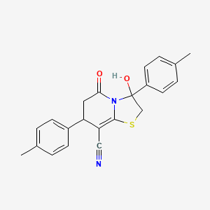 molecular formula C22H20N2O2S B11419580 3-hydroxy-3,7-bis(4-methylphenyl)-5-oxo-2,3,6,7-tetrahydro-5H-[1,3]thiazolo[3,2-a]pyridine-8-carbonitrile 