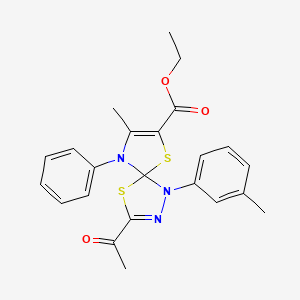 Ethyl 3-acetyl-8-methyl-1-(3-methylphenyl)-9-phenyl-4,6-dithia-1,2,9-triazaspiro[4.4]nona-2,7-diene-7-carboxylate