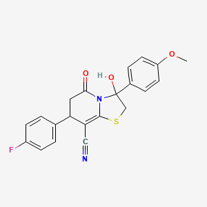 molecular formula C21H17FN2O3S B11419757 7-(4-fluorophenyl)-3-hydroxy-3-(4-methoxyphenyl)-5-oxo-2,3,6,7-tetrahydro-5H-[1,3]thiazolo[3,2-a]pyridine-8-carbonitrile 