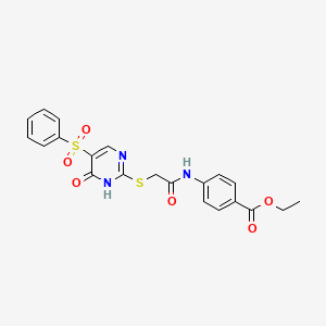 molecular formula C21H19N3O6S2 B11420309 ethyl 4-[[2-[[5-(benzenesulfonyl)-6-oxo-1H-pyrimidin-2-yl]sulfanyl]acetyl]amino]benzoate 