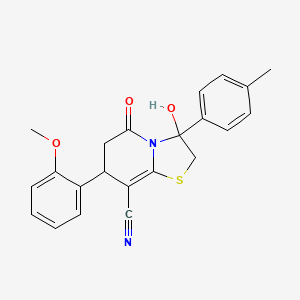 molecular formula C22H20N2O3S B11420348 3-hydroxy-7-(2-methoxyphenyl)-3-(4-methylphenyl)-5-oxo-2,3,6,7-tetrahydro-5H-[1,3]thiazolo[3,2-a]pyridine-8-carbonitrile 