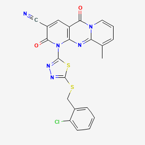 7-[5-[(2-chlorophenyl)methylsulfanyl]-1,3,4-thiadiazol-2-yl]-11-methyl-2,6-dioxo-1,7,9-triazatricyclo[8.4.0.03,8]tetradeca-3(8),4,9,11,13-pentaene-5-carbonitrile