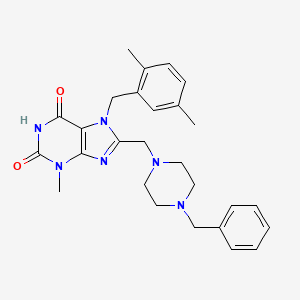 molecular formula C27H32N6O2 B11420390 8-[(4-benzylpiperazin-1-yl)methyl]-7-[(2,5-dimethylphenyl)methyl]-3-methyl-2,3,6,7-tetrahydro-1H-purine-2,6-dione 