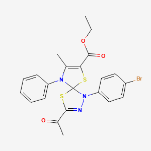 Ethyl 3-acetyl-1-(4-bromophenyl)-8-methyl-9-phenyl-4,6-dithia-1,2,9-triazaspiro[4.4]nona-2,7-diene-7-carboxylate