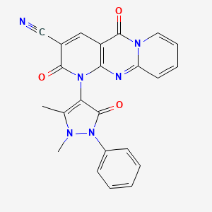 molecular formula C23H16N6O3 B11420449 7-(1,5-dimethyl-3-oxo-2-phenylpyrazol-4-yl)-2,6-dioxo-1,7,9-triazatricyclo[8.4.0.03,8]tetradeca-3(8),4,9,11,13-pentaene-5-carbonitrile 