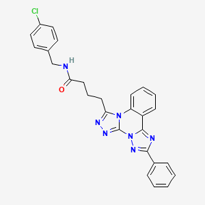 molecular formula C27H22ClN7O B11420501 N-[(4-chlorophenyl)methyl]-4-(9-phenyl-2,4,5,7,8,10-hexazatetracyclo[10.4.0.02,6.07,11]hexadeca-1(16),3,5,8,10,12,14-heptaen-3-yl)butanamide 