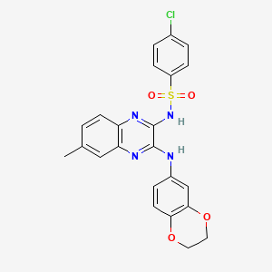 molecular formula C23H19ClN4O4S B11420628 4-chloro-N-[3-(2,3-dihydro-1,4-benzodioxin-6-ylamino)-6-methylquinoxalin-2-yl]benzenesulfonamide 