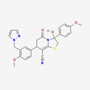 3-hydroxy-3-(4-methoxyphenyl)-7-[4-methoxy-3-(1H-pyrazol-1-ylmethyl)phenyl]-5-oxo-2,3,6,7-tetrahydro-5H-[1,3]thiazolo[3,2-a]pyridine-8-carbonitrile