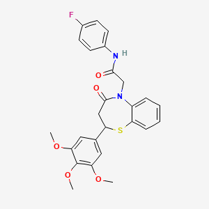 molecular formula C26H25FN2O5S B11420778 N-(4-fluorophenyl)-2-(4-oxo-2-(3,4,5-trimethoxyphenyl)-3,4-dihydrobenzo[b][1,4]thiazepin-5(2H)-yl)acetamide 