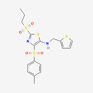 molecular formula C18H20N2O4S4 B11420815 4-[(4-methylphenyl)sulfonyl]-2-(propylsulfonyl)-N-(thiophen-2-ylmethyl)-1,3-thiazol-5-amine 