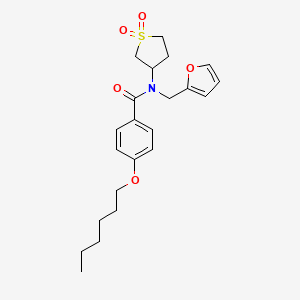 molecular formula C22H29NO5S B11420827 N-(1,1-dioxidotetrahydrothiophen-3-yl)-N-(furan-2-ylmethyl)-4-(hexyloxy)benzamide 