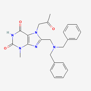 molecular formula C24H25N5O3 B11420910 8-[(dibenzylamino)methyl]-6-hydroxy-3-methyl-7-(2-oxopropyl)-3,7-dihydro-2H-purin-2-one 