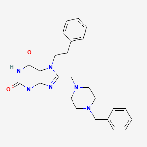 molecular formula C26H30N6O2 B11421027 8-((4-benzylpiperazin-1-yl)methyl)-3-methyl-7-phenethyl-1H-purine-2,6(3H,7H)-dione 