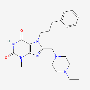 molecular formula C22H30N6O2 B11421056 8-[(4-ethylpiperazin-1-yl)methyl]-3-methyl-7-(3-phenylpropyl)-3,7-dihydro-1H-purine-2,6-dione 