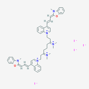 molecular formula C53H62I4N6O2 B114211 [7-Dimethylazaniumylidene-1-[4-[(E,3Z)-3-(3-methyl-1,3-benzoxazol-2-ylidene)prop-1-enyl]quinolin-1-ium-1-yl]-9-[4-[(E,3E)-3-(3-methyl-1,3-benzoxazol-2-ylidene)prop-1-enyl]quinolin-1-ium-1-yl]nonan-3-ylidene]-dimethylazanium;tetraiodide CAS No. 156312-20-8