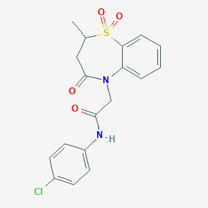 molecular formula C18H17ClN2O4S B11421180 N-(4-chlorophenyl)-2-(2-methyl-1,1-dioxido-4-oxo-3,4-dihydrobenzo[b][1,4]thiazepin-5(2H)-yl)acetamide 