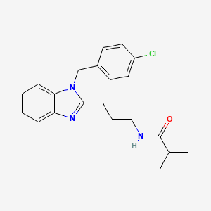 molecular formula C21H24ClN3O B11421188 N-{3-[1-(4-chlorobenzyl)-1H-benzimidazol-2-yl]propyl}-2-methylpropanamide 