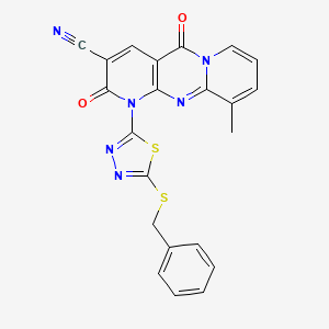 7-(5-benzylsulfanyl-1,3,4-thiadiazol-2-yl)-11-methyl-2,6-dioxo-1,7,9-triazatricyclo[8.4.0.03,8]tetradeca-3(8),4,9,11,13-pentaene-5-carbonitrile