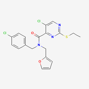 molecular formula C19H17Cl2N3O2S B11421357 5-chloro-N-(4-chlorobenzyl)-2-(ethylsulfanyl)-N-(furan-2-ylmethyl)pyrimidine-4-carboxamide 