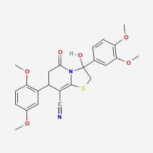 molecular formula C24H24N2O6S B11421368 7-(2,5-dimethoxyphenyl)-3-(3,4-dimethoxyphenyl)-3-hydroxy-5-oxo-2,3,6,7-tetrahydro-5H-[1,3]thiazolo[3,2-a]pyridine-8-carbonitrile 