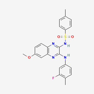 molecular formula C23H21FN4O3S B11421378 N-{3-[(3-fluoro-4-methylphenyl)amino]-6-methoxyquinoxalin-2-yl}-4-methylbenzenesulfonamide 