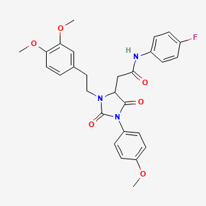 molecular formula C28H28FN3O6 B11421379 2-[3-[2-(3,4-dimethoxyphenyl)ethyl]-1-(4-methoxyphenyl)-2,5-dioxoimidazolidin-4-yl]-N-(4-fluorophenyl)acetamide 