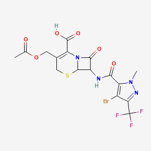 molecular formula C16H14BrF3N4O6S B11421436 3-[(acetyloxy)methyl]-7-({[4-bromo-1-methyl-3-(trifluoromethyl)-1H-pyrazol-5-yl]carbonyl}amino)-8-oxo-5-thia-1-azabicyclo[4.2.0]oct-2-ene-2-carboxylic acid 