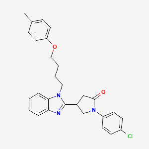 molecular formula C28H28ClN3O2 B11421493 1-(4-chlorophenyl)-4-{1-[4-(4-methylphenoxy)butyl]-1H-benzimidazol-2-yl}pyrrolidin-2-one 