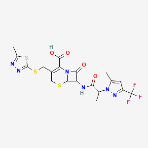 3-{[(5-methyl-1,3,4-thiadiazol-2-yl)thio]methyl}-7-({2-[5-methyl-3-(trifluoromethyl)-1H-pyrazol-1-yl]propanoyl}amino)-8-oxo-5-thia-1-azabicyclo[4.2.0]oct-2-ene-2-carboxylic acid